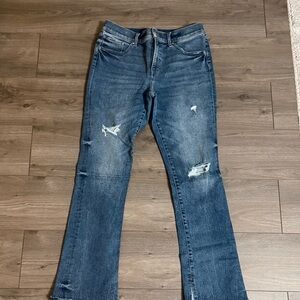 Express Blue Distressed Flare Jeans